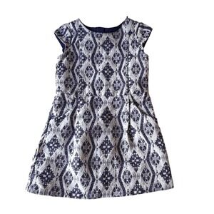 Genuine Kids OshKosh Girls 5T Navy White Geometric Jacquard Metallic Dress